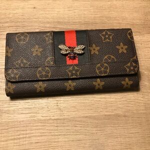 Monogram Brown Bee-Embellished  Stripped Leather Wallet